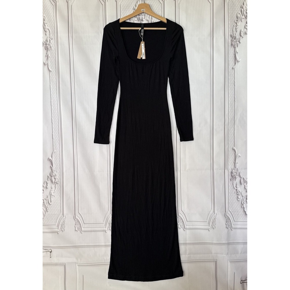 NWT SKIMS Soft Lounge Long Sleeve Dress in Onyx Black Size Small NWT $90